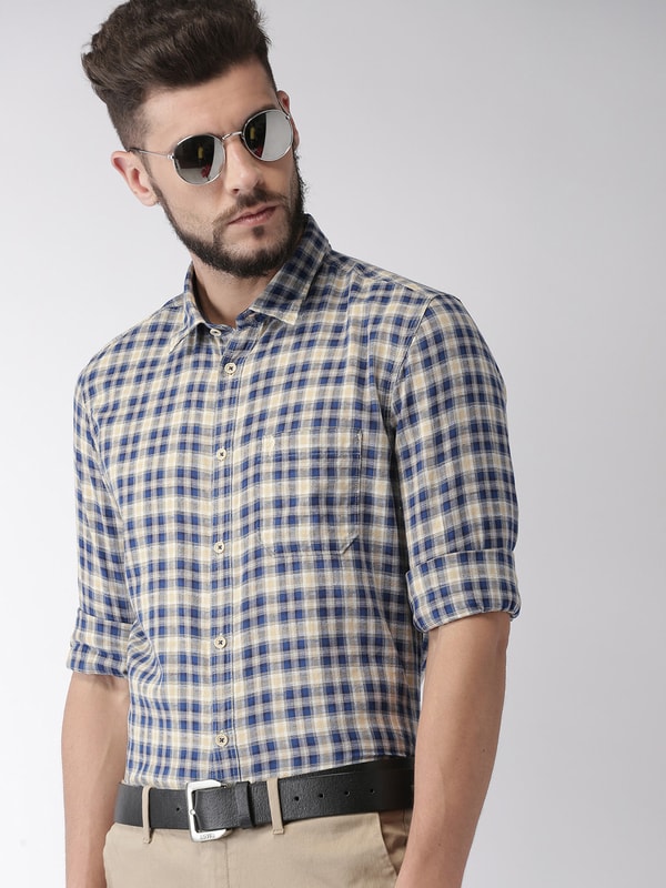 Mens Blue Checked Chiseled Fit Shirt